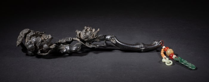 Chinese Zitan Wood & Jade Ruyi