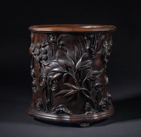 Estate Large Chinese Wood Brush Pot