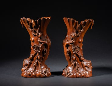 Pair Chinese Boxwood Vases