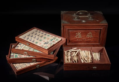 Chinese Export Bamboo Mahjong w/ Wood Case