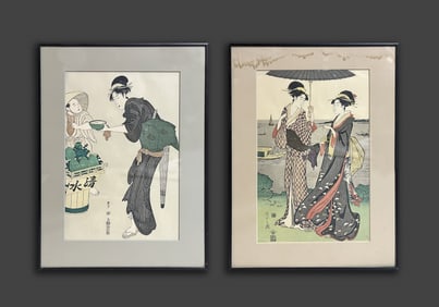 Two Japanese Framed Woodblock Prints