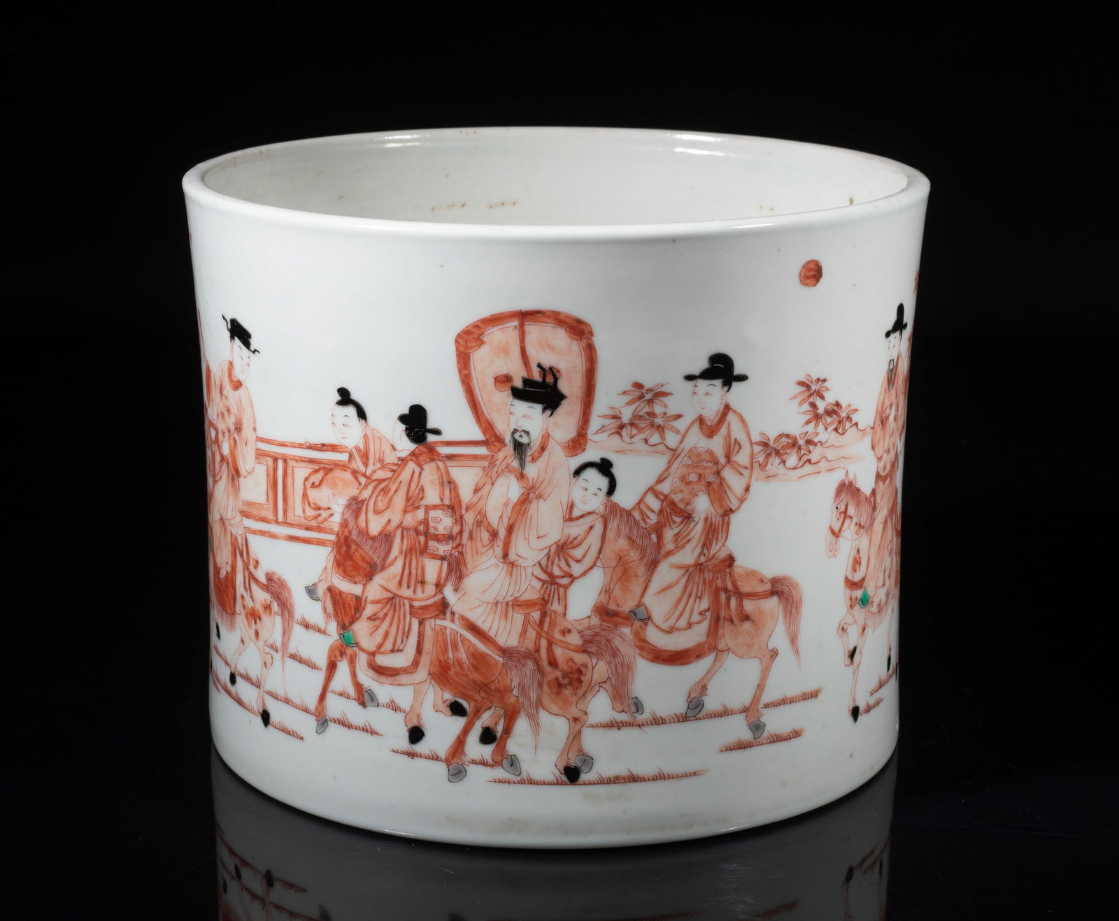 Large Chinese Coral Red Porcelain Brush Pot (1 of 14)