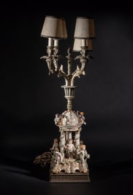 Rare Continental Porcelain & Brass Tall Lamp