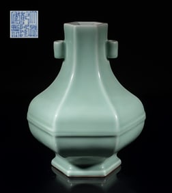 Large Chinese Bean Green Glazed Porcelain Vase