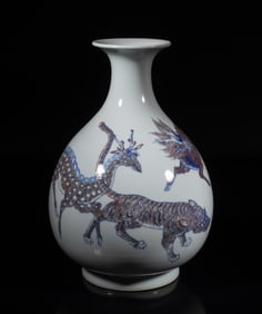 Estate Chinese Blue White & Red Porcelain Vase