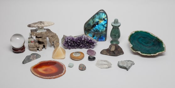 Estate Large Set Gemstone Sculptures & Decors