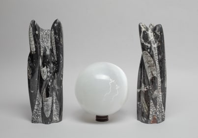 Estate Crystal Like Sphere & Fossil Sculptures