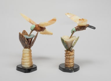 Estate Gemstone Birds Table Sculpture