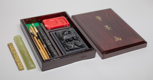 Chinese Export Hard Wood Box of Writing Sets