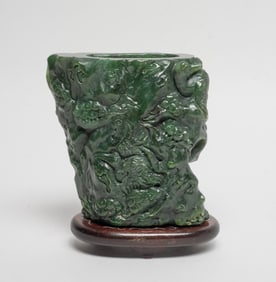 Chinese Export Spinach Jade Brush Pot