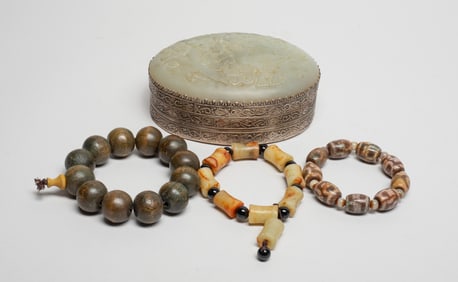 Estate Chinese Export Jade, Stone, Wood Beads