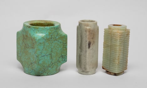 Three Chinese Jade / Stone Carved Cong