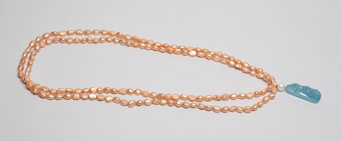Chinese Export Sea Pearl Necklace w. Aquamarine