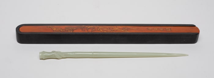 Chinese Jade Long Hairpin with Box