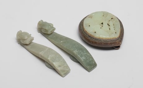 Estate Three Chinese Jade Carved Belt Buckles