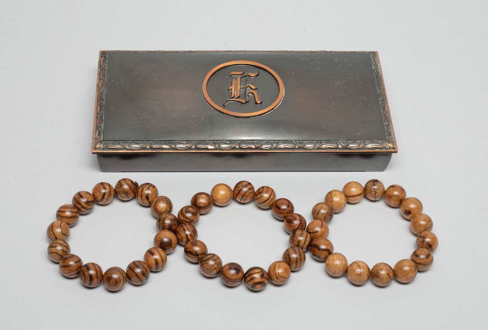 Chinese Export Agarwood Bead Prayer Beads: Three strings of Chinese agarwood carved prayer beads, slightly fragrant, with box. Approx. 0.58 inch D (each bead), 55 gram (total bead weight).