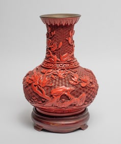 Estate Chinese Export Cinnabar Like Vase