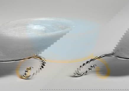 Large Aquamarine Bowl w/ Stand: Large well carved aquamarine bowl, with stand. Approx. 6*2.1 inch (w/o stand).