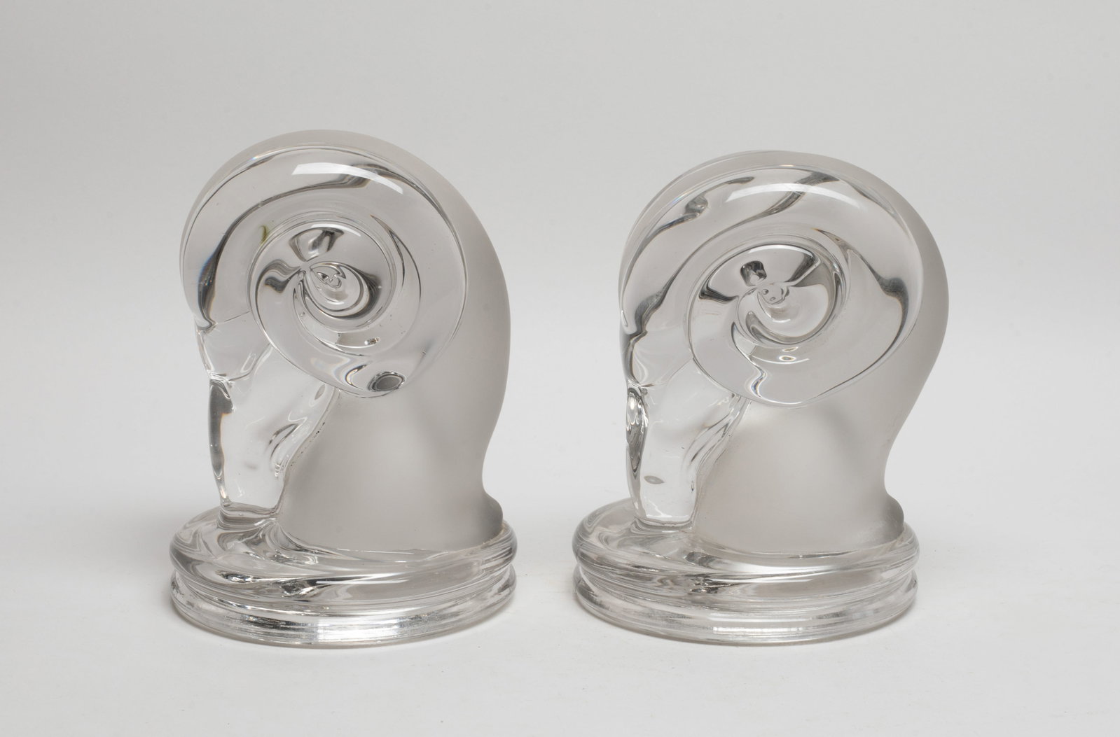 Two Designed Art Glass Sculptures of Ram: Two designed art glass sculptures of ram head form. Approx. 6*4.6 inch (each).