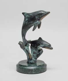 Dolphin Bronze Sculpture on Marble Base