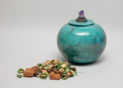 Vintage Asian Turquoise Glazed Jar w/ Amethyst