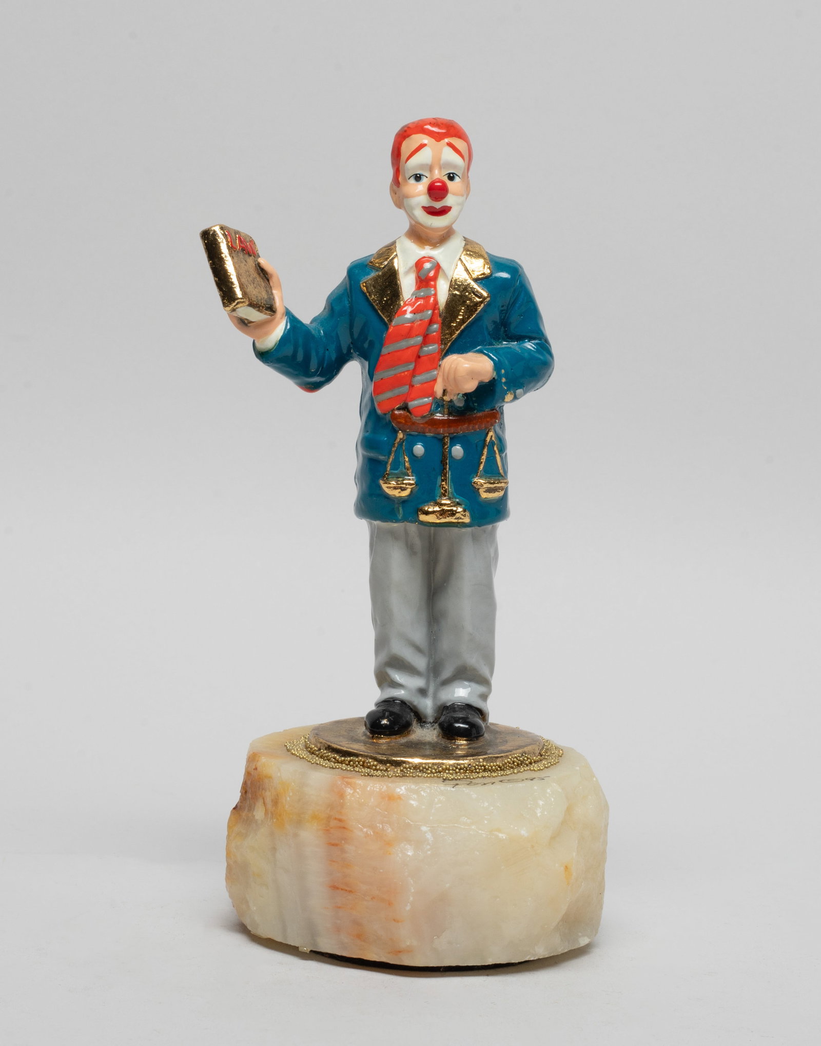 Ron Lee Clown Figurine on Marble Base: Vintage Ron Lee clown figurine, with marble base marked THE LAWYER. Approx. 6*3*2.6 inch.