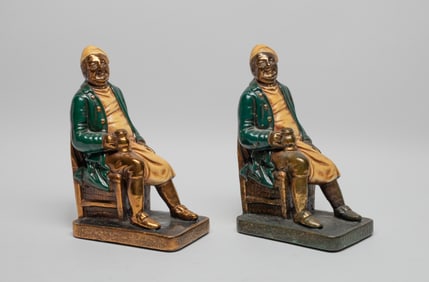 Two 1910-30s Painted Bronze Bookends
