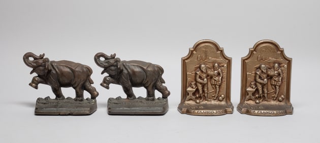 1910-30s Cast Iron & Bronze Bookends