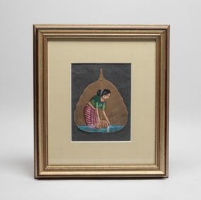 Water Color Painting on Peepal Leaf