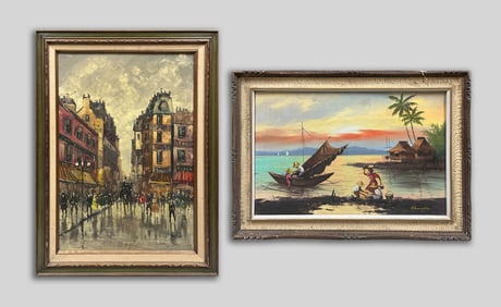 Estate Two Vintage House Living Room Paintings
