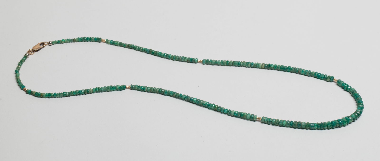 Vintage Green Color Gemstone Necklace: Vintage style green color gemstone bead necklace. Approx. 21 inch L. The Estate of the Store Closed Sale in DTLA.