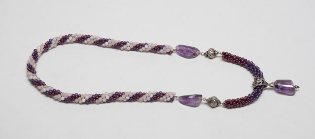 Vintage Garnet, Amethyst Necklace w/ Silver