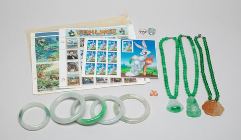 Estate US Stamps, Chinese Export Jewelry