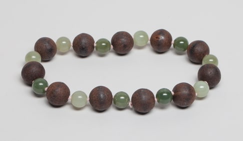 Chinese Export Agarwood, Jade Prayer Beads