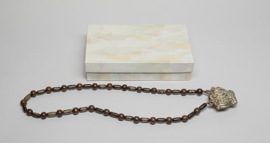 Chinese Silver Tone Pendant w/ Agarwood Necklace