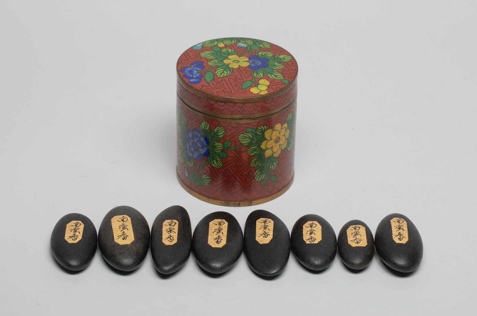 Chinese Export Agarwood Toggles w/ Cloisonne Box (1 of 10)