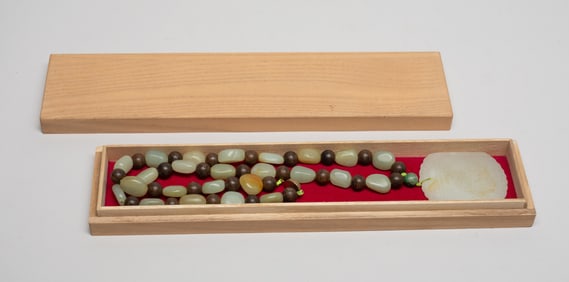 Estate Chinese Agarwood & Jade Necklace