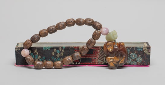 Chinese Agarwood Prayer Beads w/ Agate Toggle