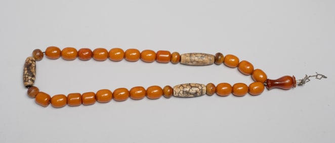 Chinese/ Tibetan Amber Like, Dzi Bead Prayer Beads