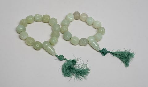 Two Chinese Translucent Jade Prayer Beads