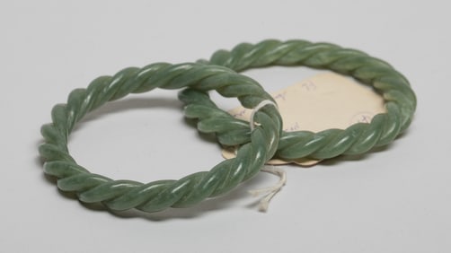 Pair Chinese Jade Carved Bangles