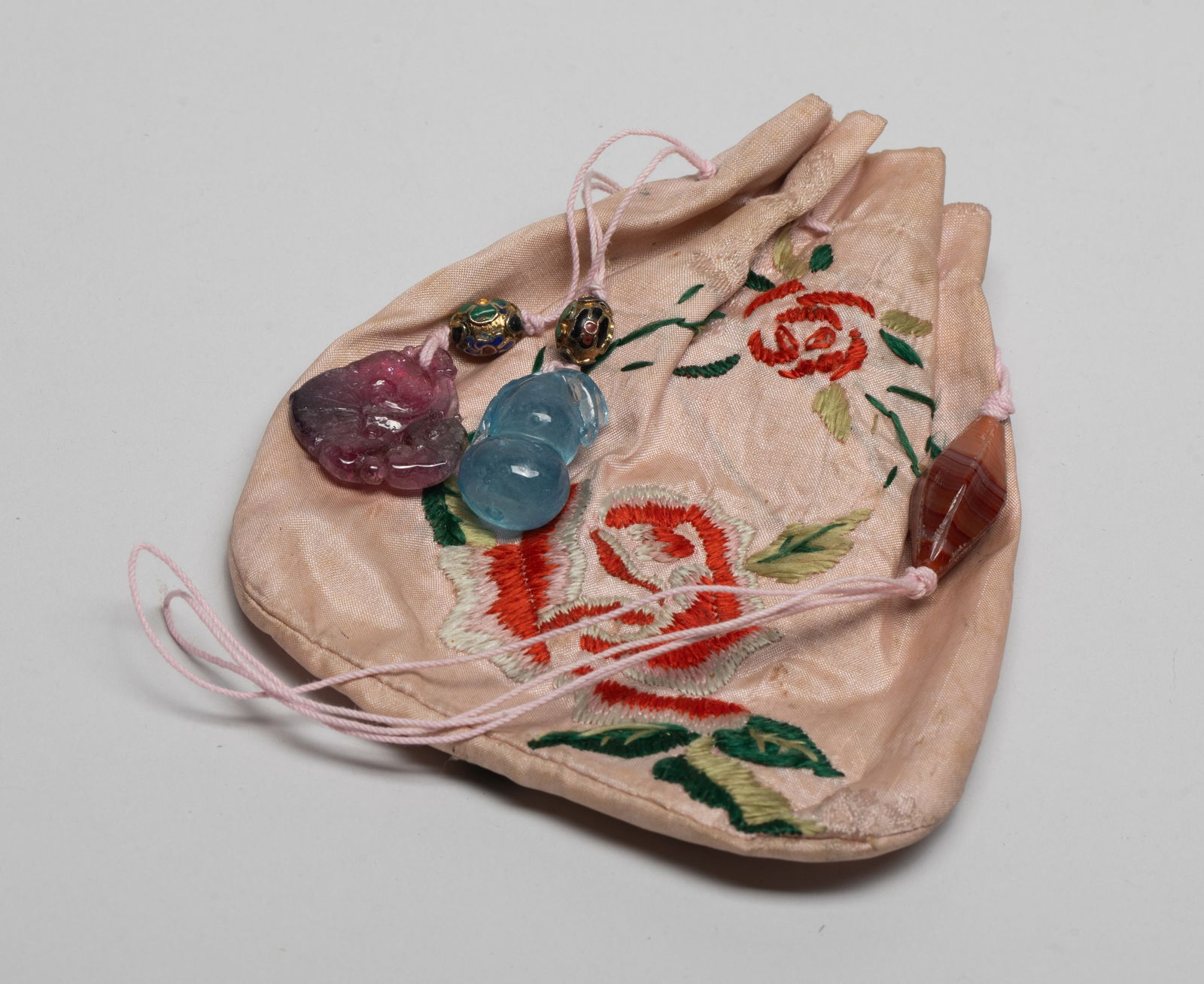 Chinese Silk Coin Purse w/ Aquamarine Pendants (1 of 12)