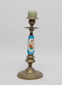 Chinese Export Jade & Brass Candlestick