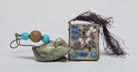 Estate Chinese Jade & Enameled Hanging Piece