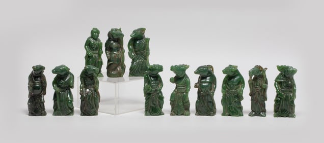 Estate Large Set Chinese Jade Sculptures