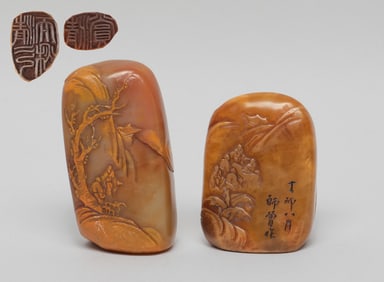 Estate Two Large Chinese Shoushan Stone Seals