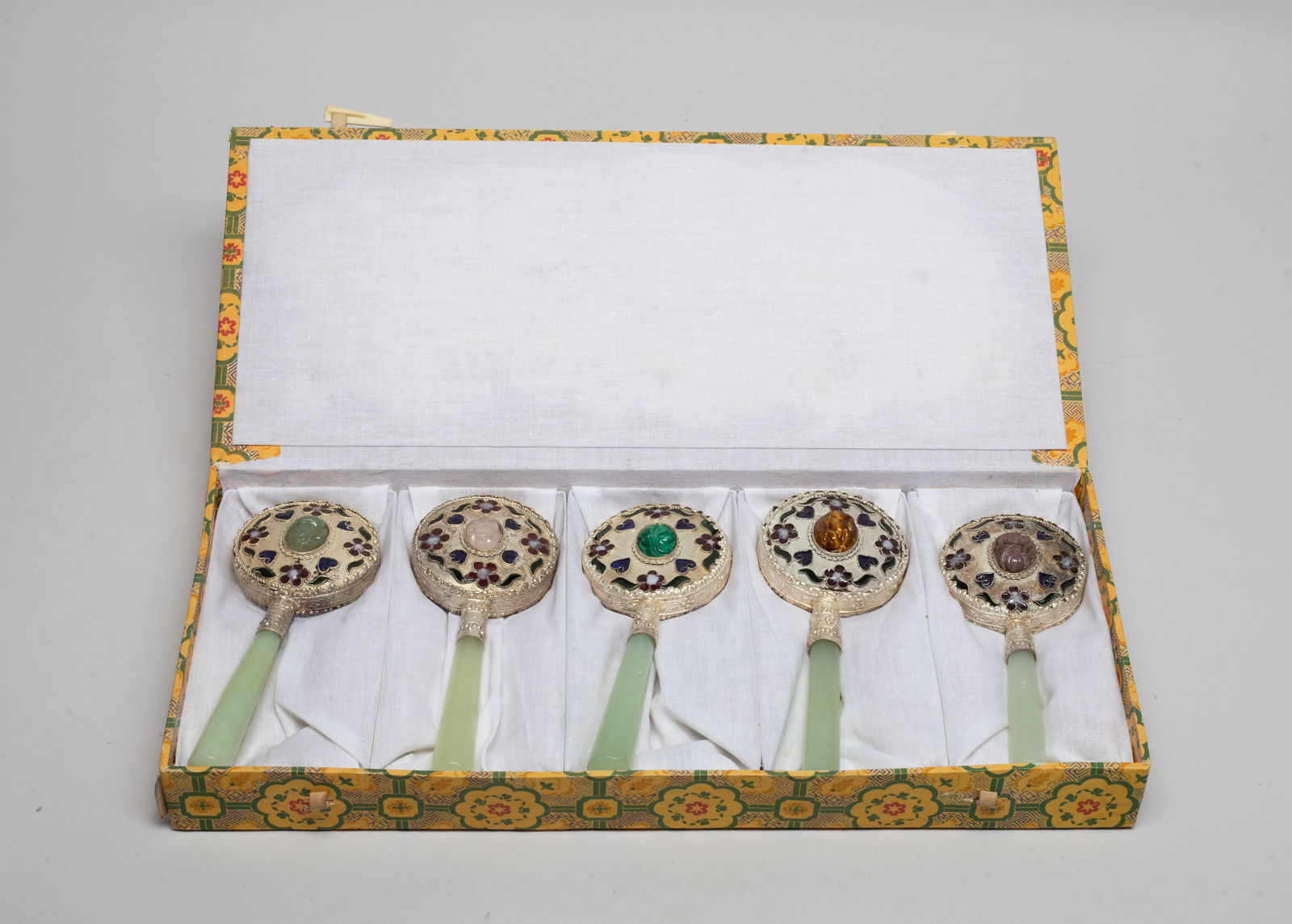 Estate Chinese Export Jade, Stone Enameled Mirror (1 of 7)