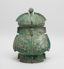 Estate Chinese Bronze Covered Vase