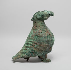 Estate Large Chinese Bronze Bird Vase