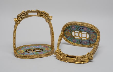 Pair Chinese Cloisonne Horse Stirrups